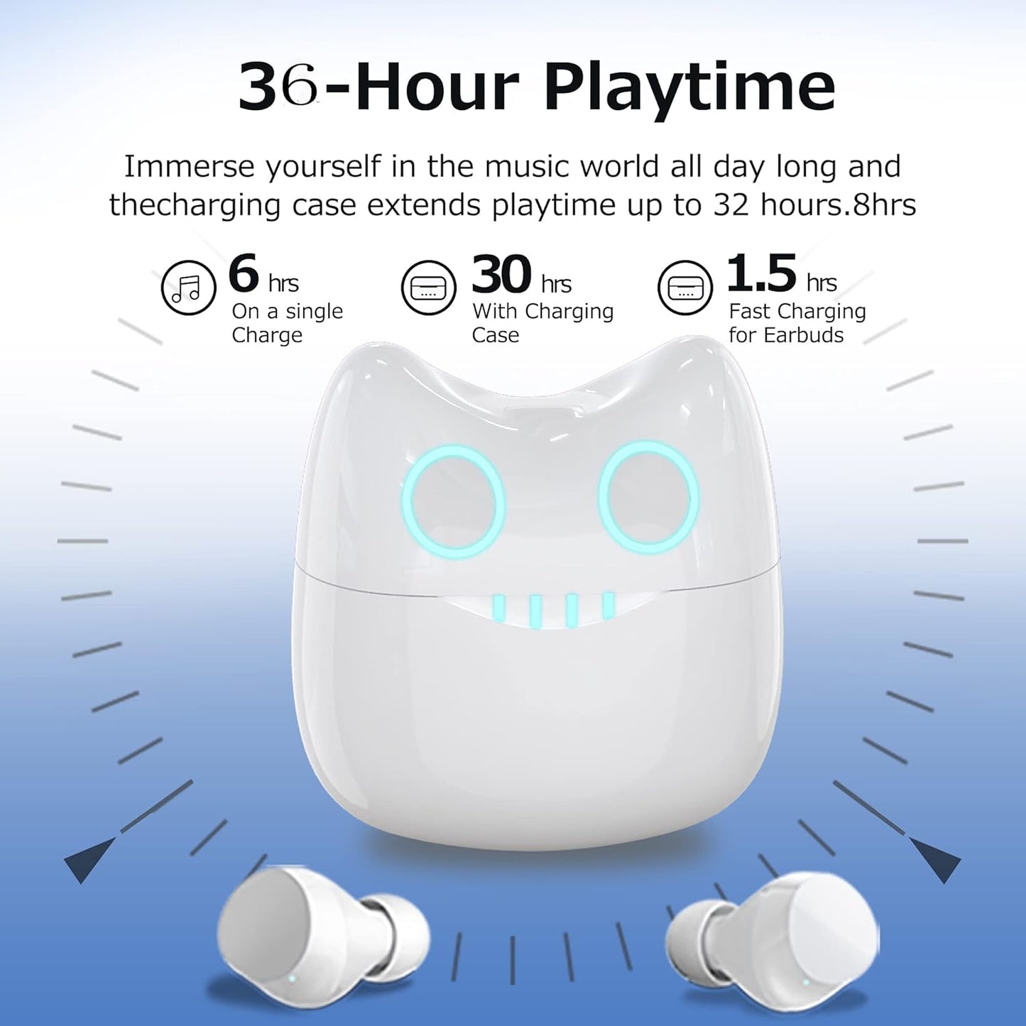 Wireless Earbuds for Kids, Headphones with Cute Panda Charging Case with Mic, Noise Cancelling,Typ-C, 3D Stereo Waterproof Bluetooth Buds for Sport & Outwork,3 X Ear Caps(S,M,L)