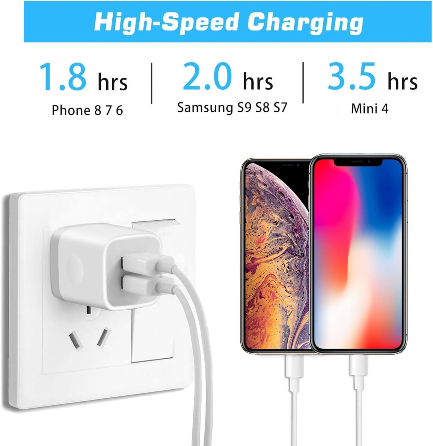 USB Wall Charger, 4-Pack 2.1A Dual Port USB Cube Power Adapter Charger Plug Charging Blocks Brick for Iphone 16E/16/15/14/13/12/11/Xs/X/8/7/6 Plus, Watch Series/Ultra, Galaxy, Moto, Android
