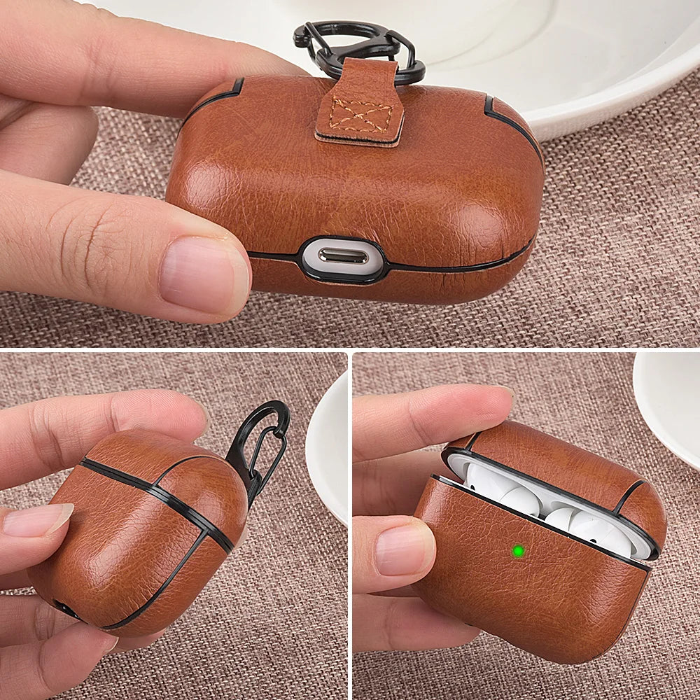 PU Leather Case for Airpods Pro Luxury Protective Cover with Anti-Lost Buckle for Airpods 3 2 1 Pro 3 2 Headphone Earpods Fundas