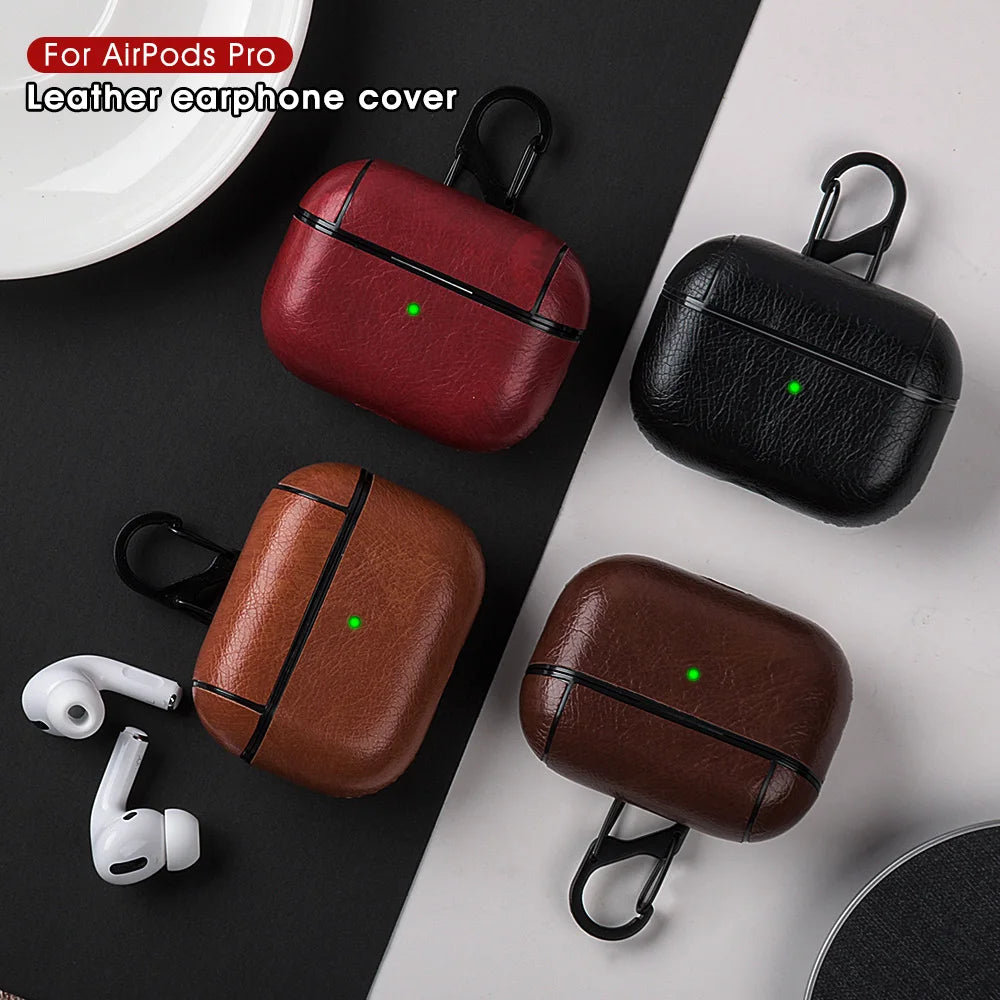 PU Leather Case for Airpods Pro Luxury Protective Cover with Anti-Lost Buckle for Airpods 3 2 1 Pro 3 2 Headphone Earpods Fundas