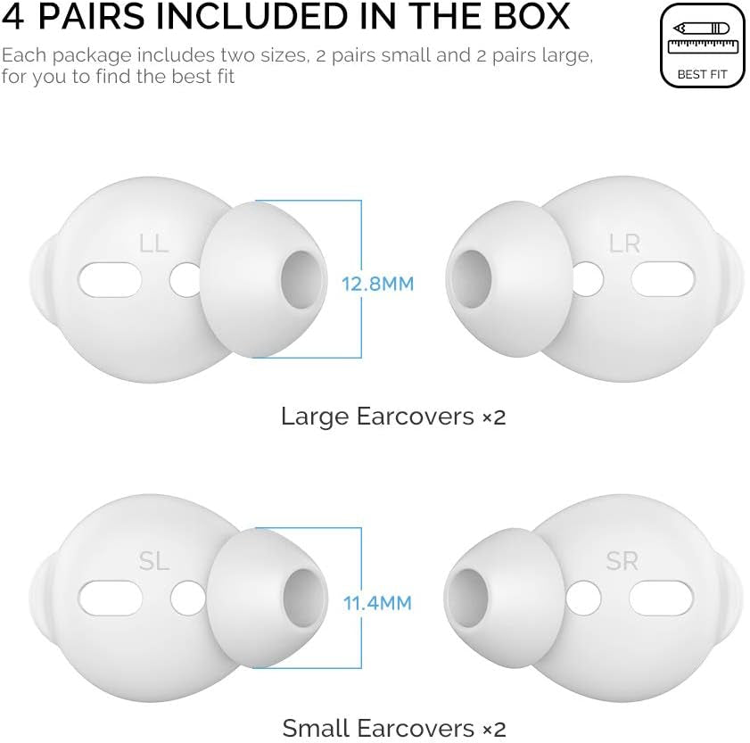 4 Pairs Airpods Ear Tips Silicone Earbuds Cover [Not Fit in the Charging Case] Compatible with Apple Airpods (2 Pair Large & 2 Pairs Small, White)