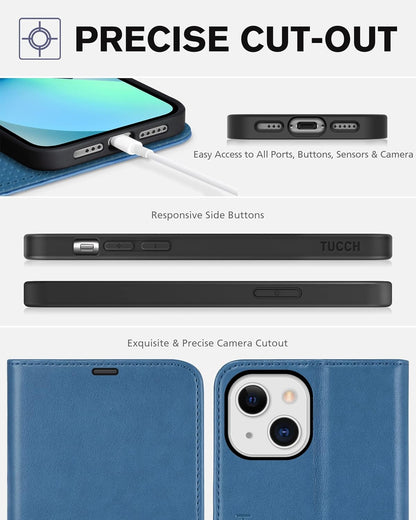 Wallet Case for Iphone 13 5G, RFID Blocking Card Slot Holder [TPU Interior Protective Case], Magnetic Folio PU Leather Stand Flip Cover Compatible with Iphone 13 6.1" 2021, Lake Blue