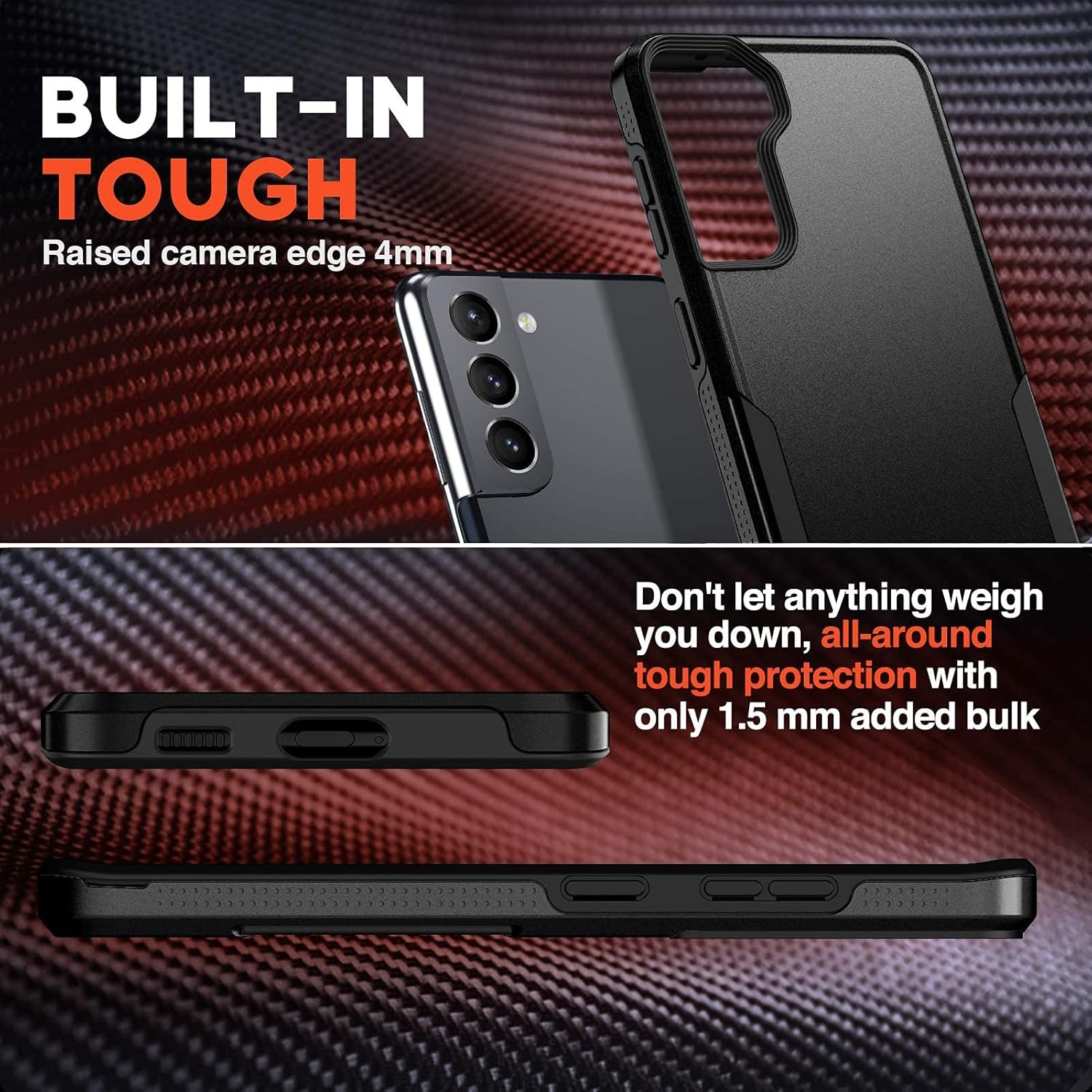 [1St Generation Designed for Samsung S21 Case (Not for S21 Plus&S21 Ultra), Heavy-Duty Tough Rugged Lightweight Slim Shockproof Protective Case for Samsung Galaxy S21 6.2 Inch, Black