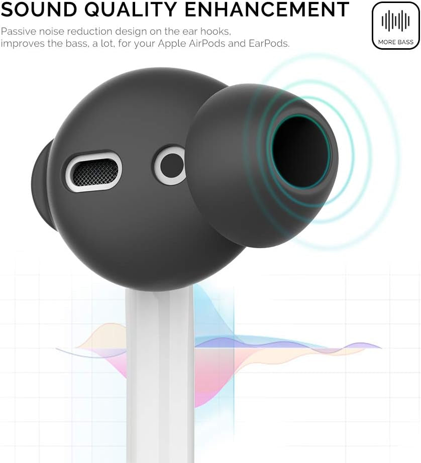 4 Pairs Airpods Ear Tips Silicone Earbuds Cover Compatible with Apple Airpods (2 Pair Large & 2 Pairs Small, Black)
