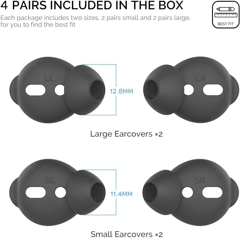 4 Pairs Airpods Ear Tips Silicone Earbuds Cover Compatible with Apple Airpods (2 Pair Large & 2 Pairs Small, Black)