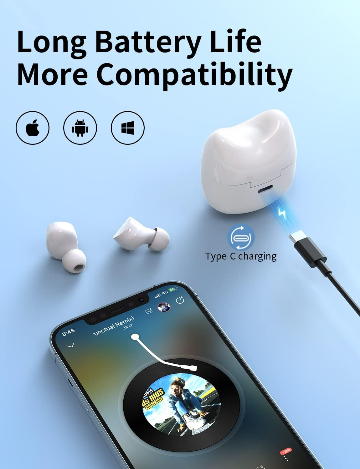 Wireless Earbuds for Kids, Headphones with Cute Panda Charging Case with Mic, Noise Cancelling,Typ-C, 3D Stereo Waterproof Bluetooth Buds for Sport & Outwork,3 X Ear Caps(S,M,L)