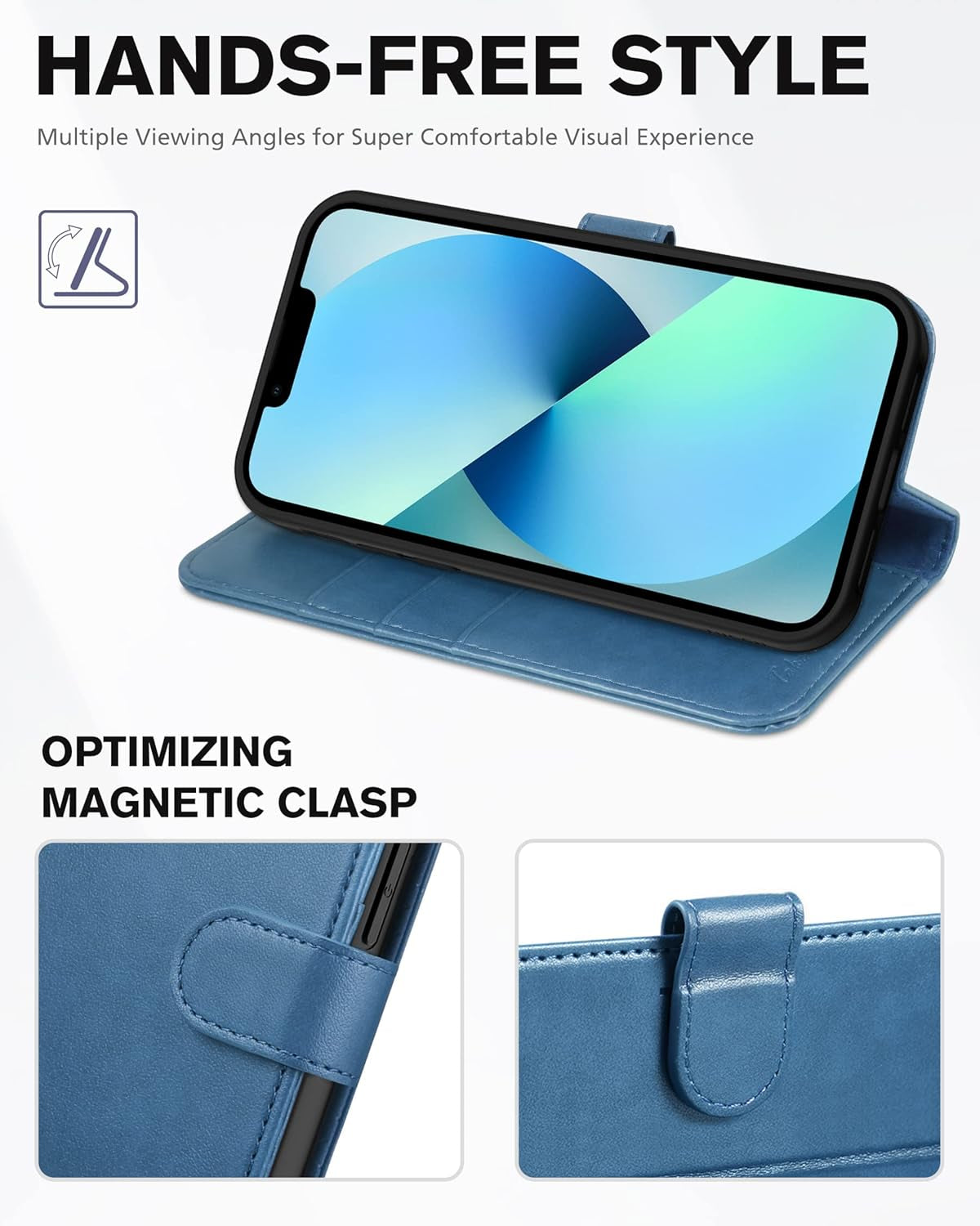 Wallet Case for Iphone 13 5G, RFID Blocking Card Slot Holder [TPU Interior Protective Case], Magnetic Folio PU Leather Stand Flip Cover Compatible with Iphone 13 6.1" 2021, Lake Blue
