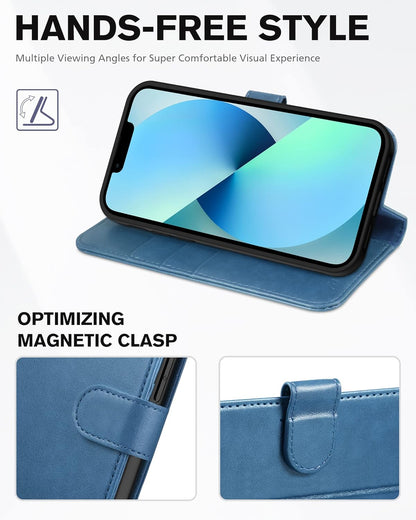 Wallet Case for Iphone 13 5G, RFID Blocking Card Slot Holder [TPU Interior Protective Case], Magnetic Folio PU Leather Stand Flip Cover Compatible with Iphone 13 6.1" 2021, Lake Blue