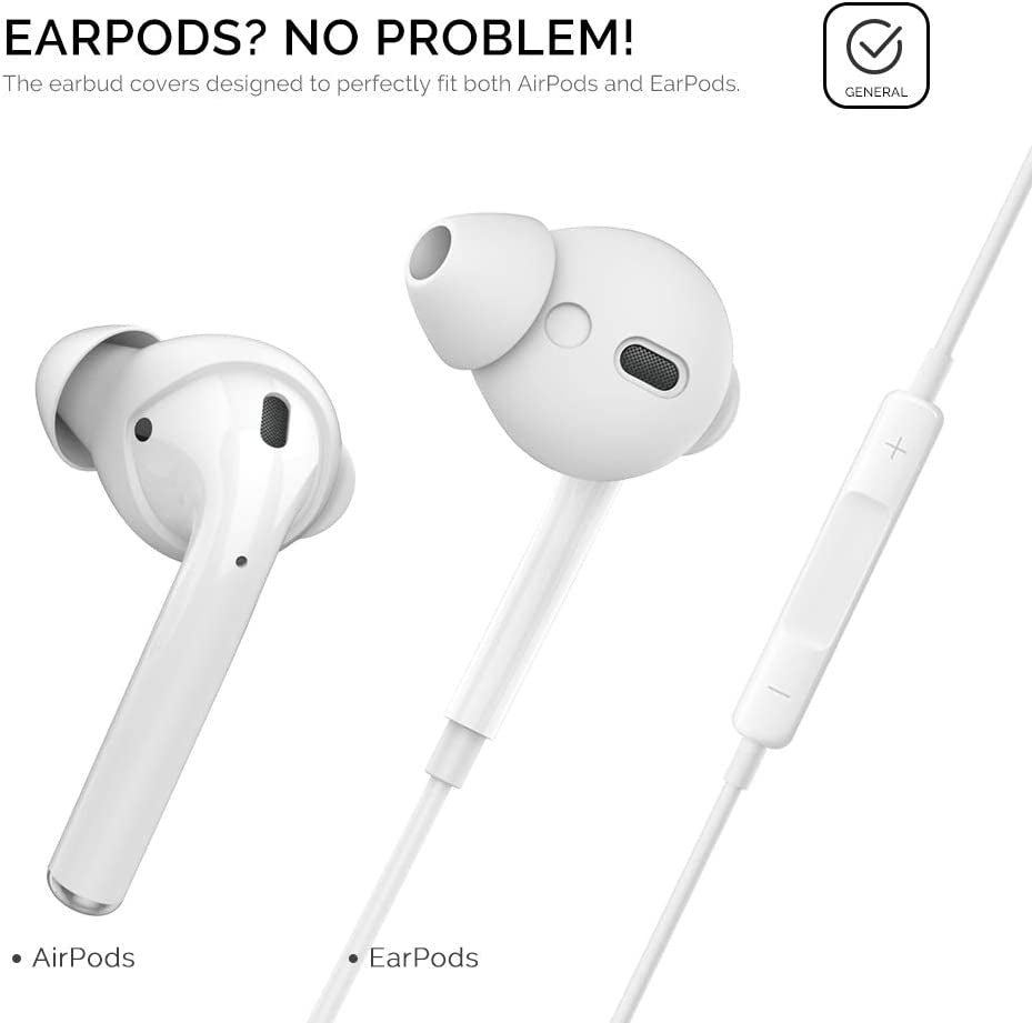 4 Pairs Airpods Ear Tips Silicone Earbuds Cover [Not Fit in the Charging Case] Compatible with Apple Airpods (2 Pair Large & 2 Pairs Small, White)