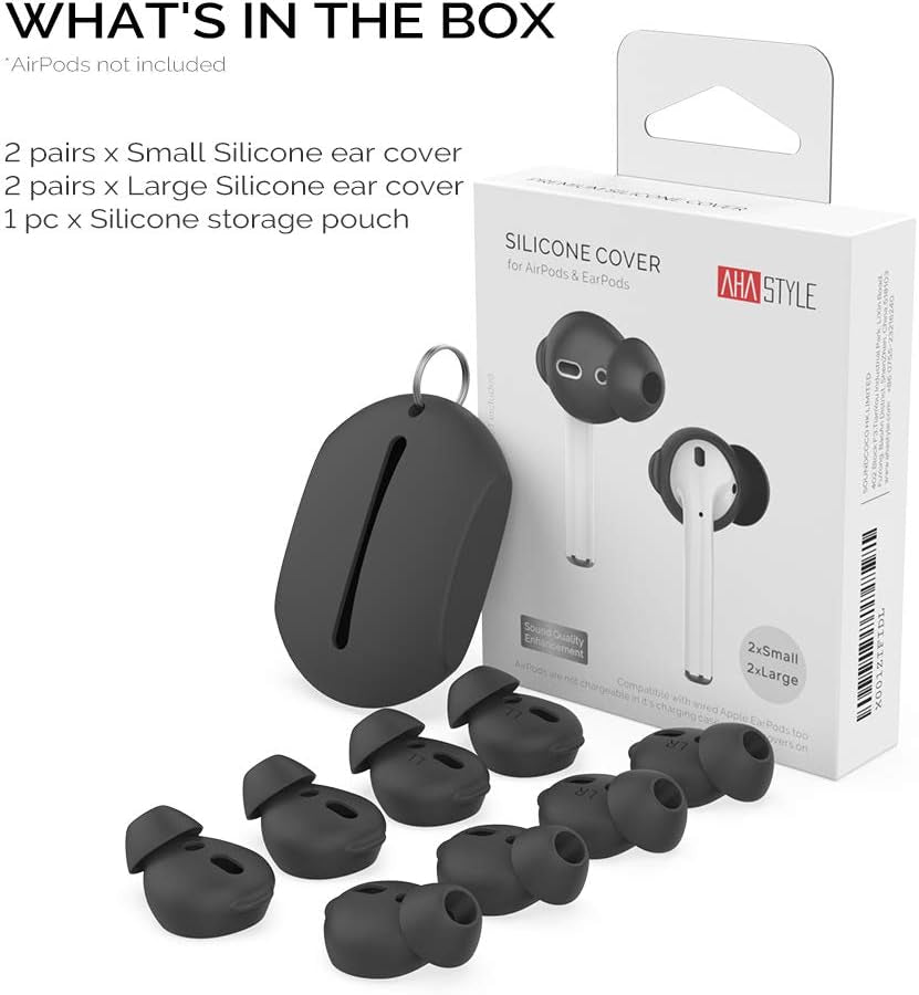 4 Pairs Airpods Ear Tips Silicone Earbuds Cover Compatible with Apple Airpods (2 Pair Large & 2 Pairs Small, Black)