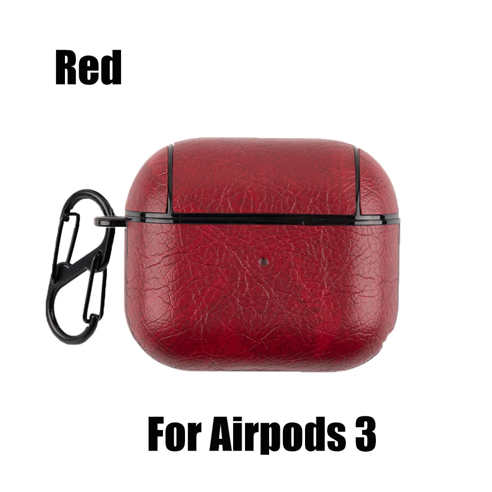 PU Leather Case for Airpods Pro Luxury Protective Cover with Anti-Lost Buckle for Airpods 3 2 1 Pro 3 2 Headphone Earpods Fundas