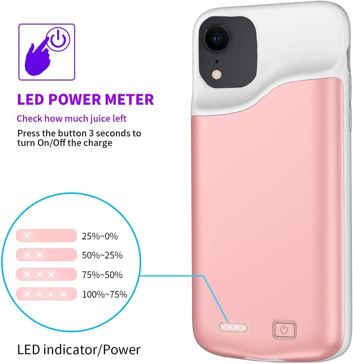 Battery Case for Iphone XR (7000Mah) Ultra-Slim Protective Portable Charging Case Battery Case Rechargeable Charger Case Compatible for Iphone XR Pink