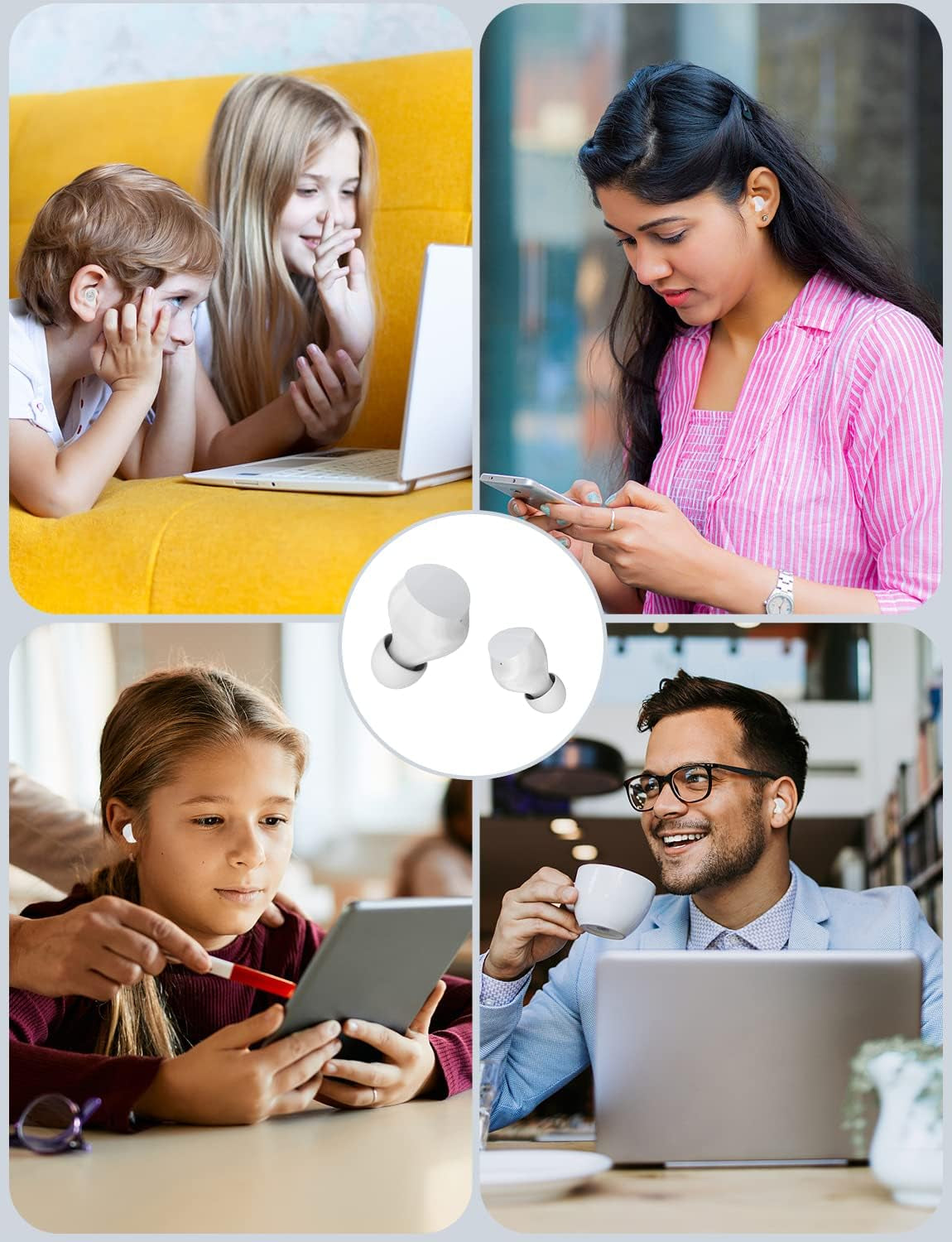 Wireless Earbuds for Kids, Headphones with Cute Panda Charging Case with Mic, Noise Cancelling,Typ-C, 3D Stereo Waterproof Bluetooth Buds for Sport & Outwork,3 X Ear Caps(S,M,L)