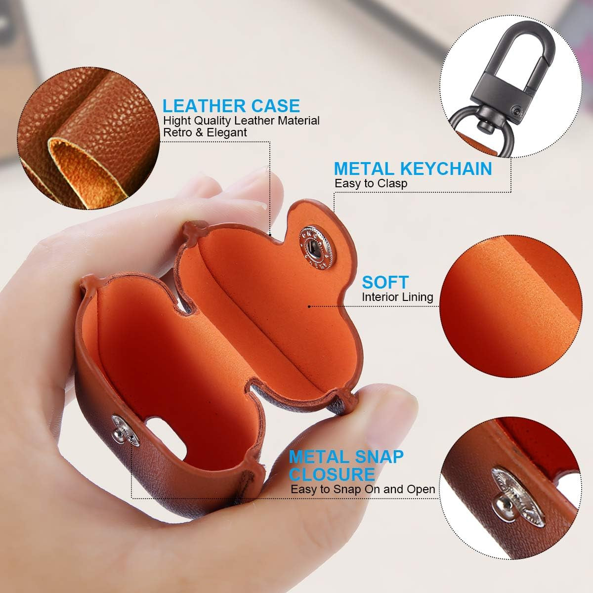 for Airpods Case Cover, Airpods 2 Case Leather Gen 2 Protective Cover with Keychain/Ear Hooks/Airpods Strap/Watch Band Holder/Earpods Case Compatible with Apple Airpods 2Nd 1St Generation,Brown