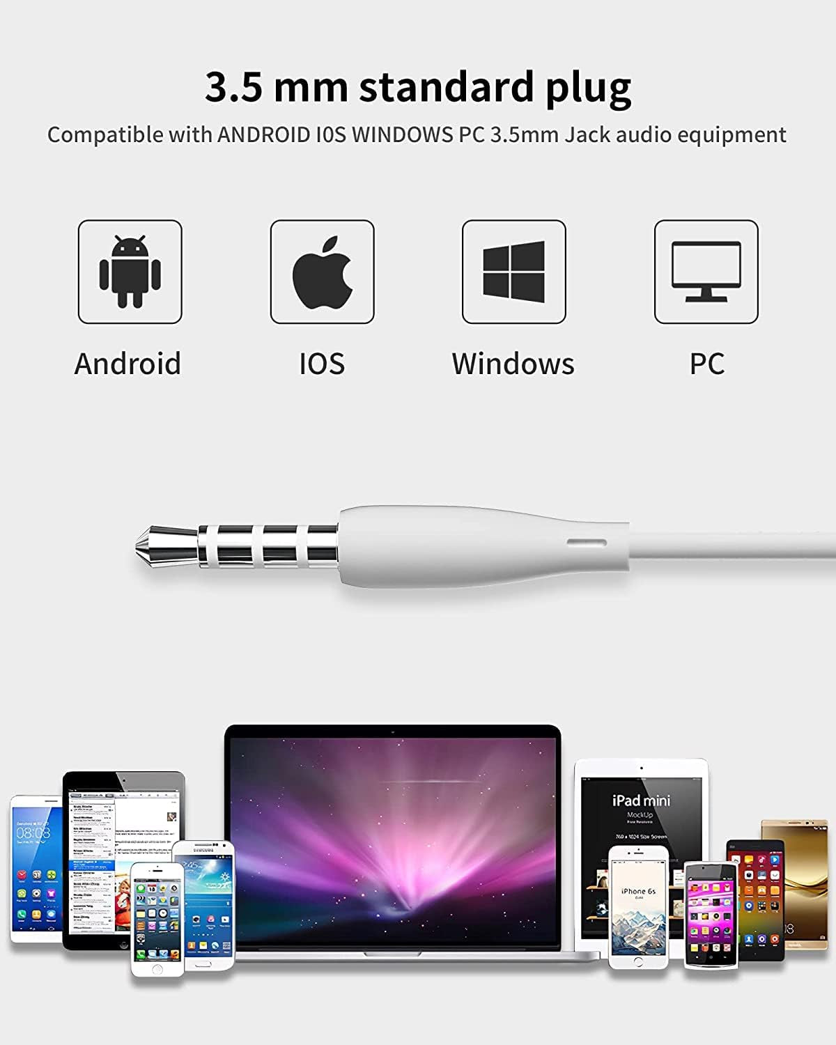 Wired Earbuds 6 Pack Earbuds Earphones with Microphone Earbuds Wired Stereo In-Ear Headphones Compatible with Iphone and Android Smartphones Ipad MP3 Fits All 3.5Mm Interface Devices