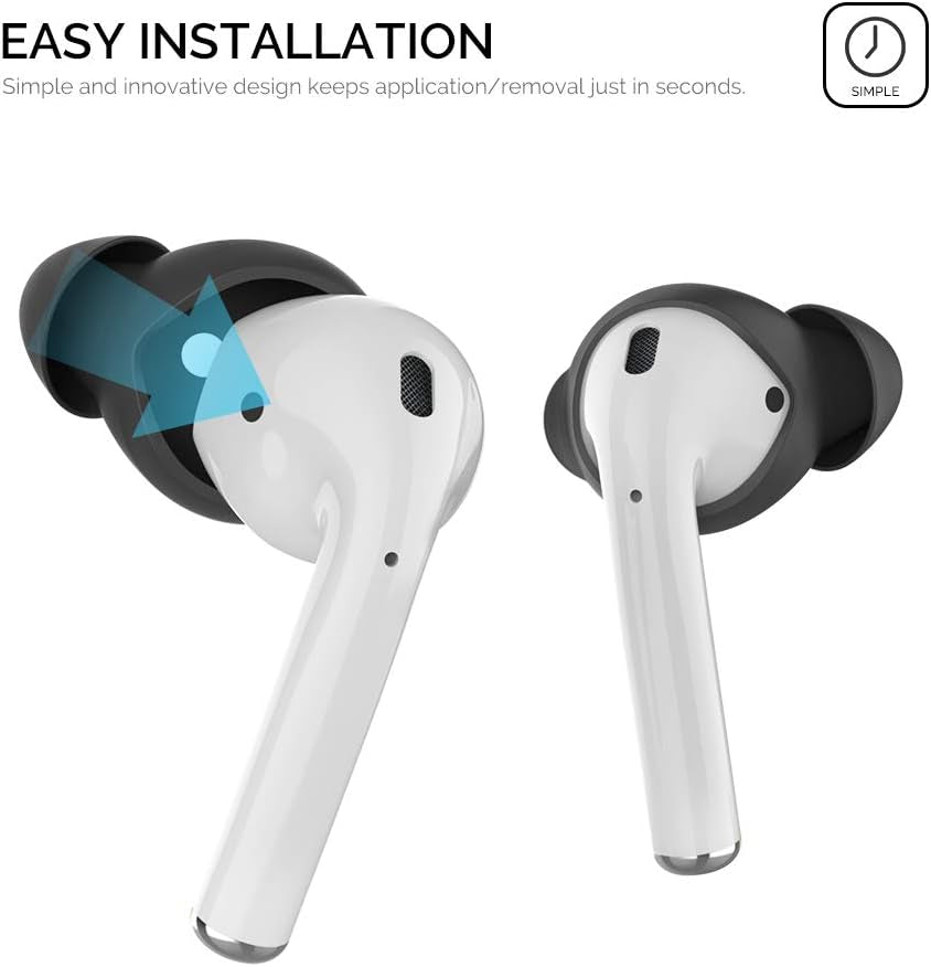 4 Pairs Airpods Ear Tips Silicone Earbuds Cover Compatible with Apple Airpods (2 Pair Large & 2 Pairs Small, Black)