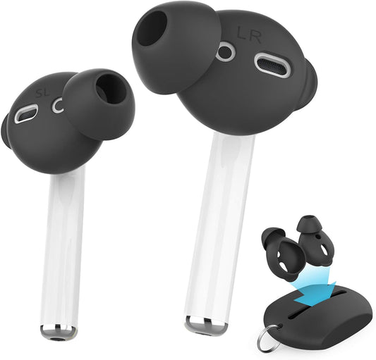 4 Pairs Airpods Ear Tips Silicone Earbuds Cover Compatible with Apple Airpods (2 Pair Large & 2 Pairs Small, Black)