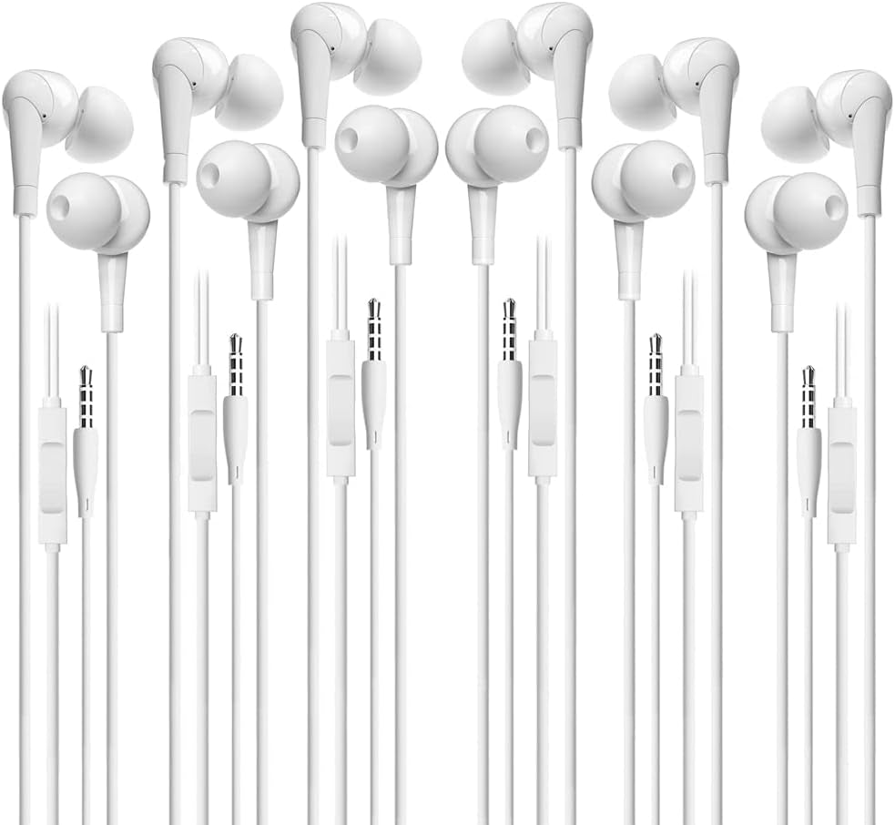 Wired Earbuds 6 Pack Earbuds Earphones with Microphone Earbuds Wired Stereo In-Ear Headphones Compatible with Iphone and Android Smartphones Ipad MP3 Fits All 3.5Mm Interface Devices