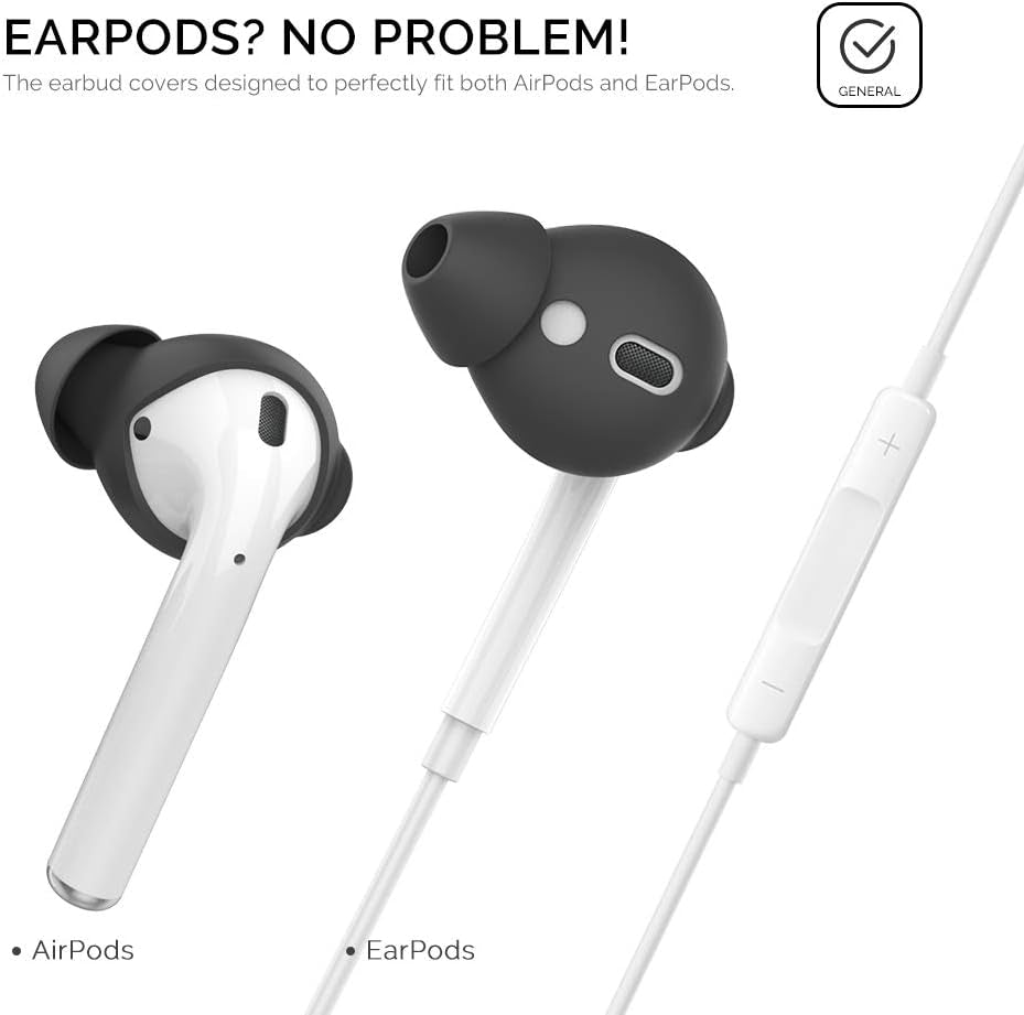 4 Pairs Airpods Ear Tips Silicone Earbuds Cover Compatible with Apple Airpods (2 Pair Large & 2 Pairs Small, Black)