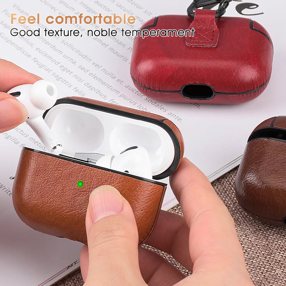 PU Leather Case for Airpods Pro Luxury Protective Cover with Anti-Lost Buckle for Airpods 3 2 1 Pro 3 2 Headphone Earpods Fundas