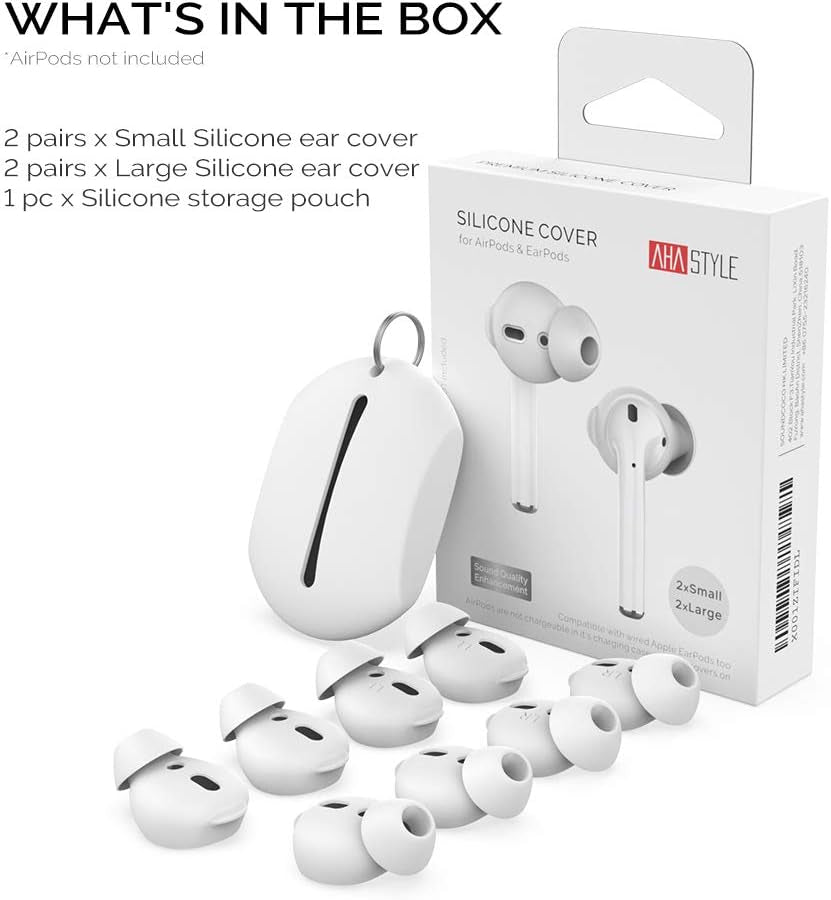 4 Pairs Airpods Ear Tips Silicone Earbuds Cover [Not Fit in the Charging Case] Compatible with Apple Airpods (2 Pair Large & 2 Pairs Small, White)